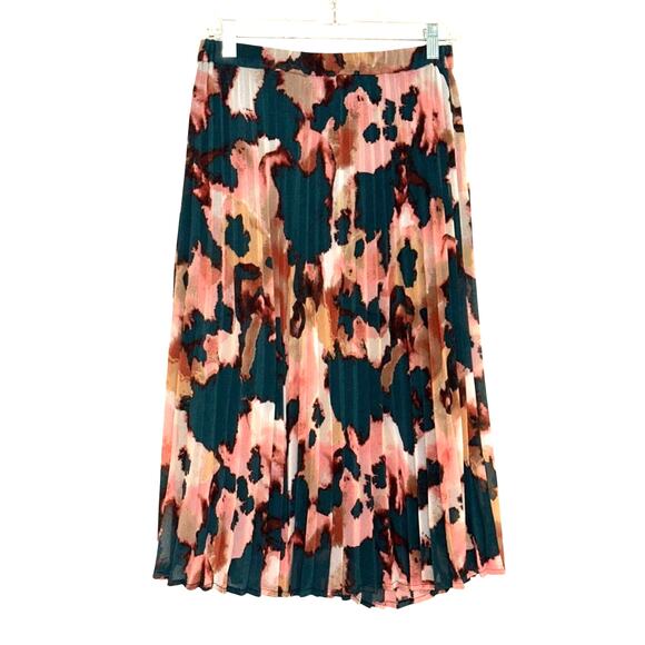 Banana Republic Floral Pleated Midi Skirt Size Small P Teal Muti - Picture 5 of 7